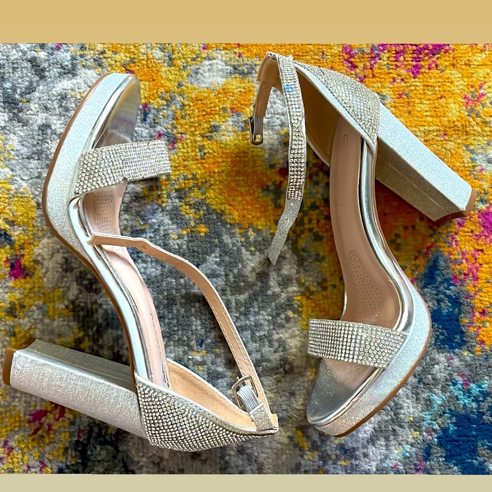 Delicacy- Silver Platform chunky Rhinestone Heels